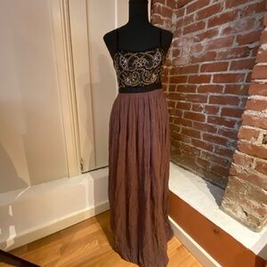 Boemo for Anthropologie brown beaded full length gown size XS